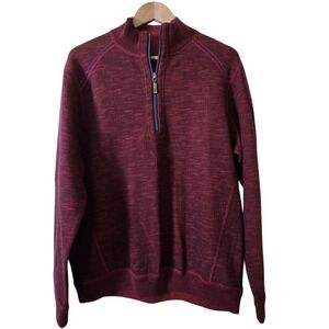 Tommy‎ Bahama Mock Neck Pullover 1/4 Zip Burgundy Red Textured Knit XL